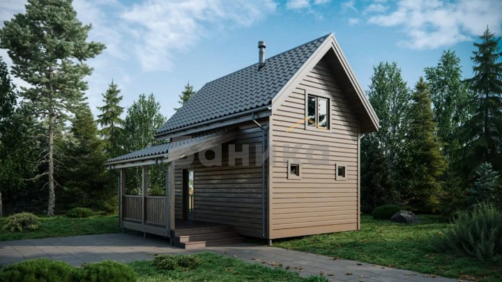 Каркасная баня дом с мансардой и террасой &laquo;КБ-38&raquo; фото №1