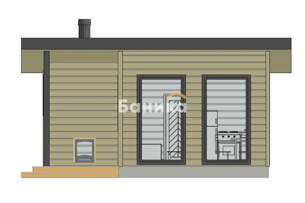 Фасад каркасная баня с большими окнами &laquo;КБ-3&raquo; фото №2