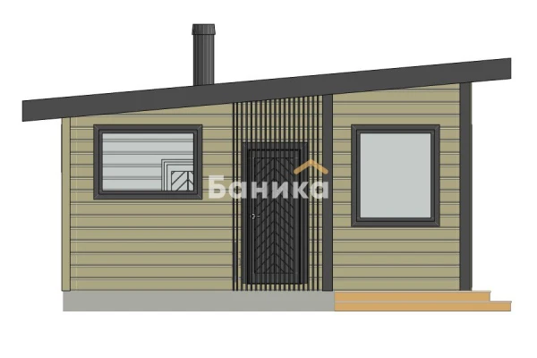 Фасад каркасная баня с большими окнами &laquo;КБ-3&raquo; фото №1