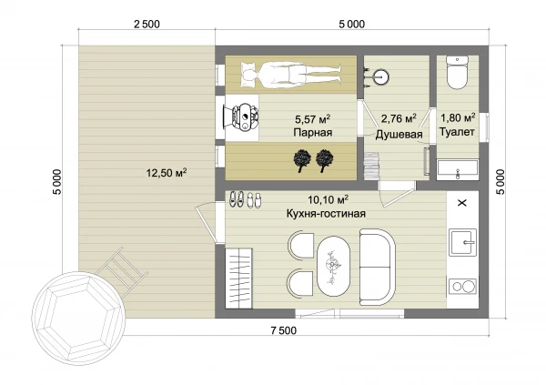 Планировка каркасная баня с купелью &laquo;КБ-68&raquo; фото №1